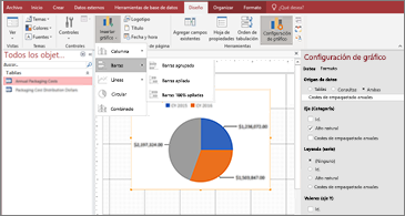 Base de datos con un gráfico circular en el centro de la pantalla