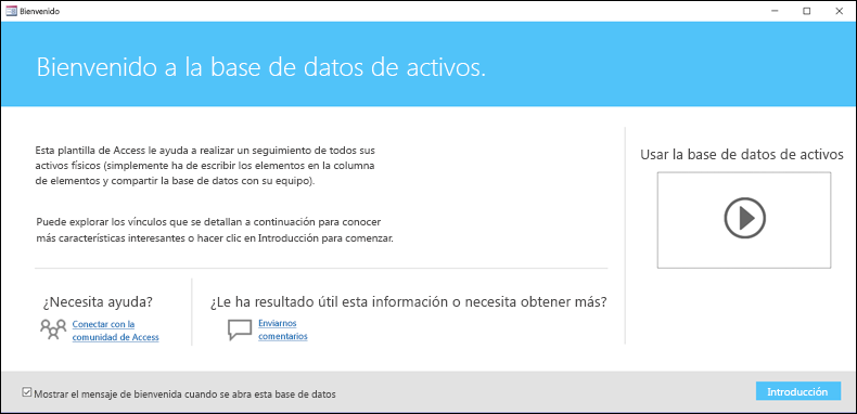 Formulario de introducción en una plantilla de base de datos de activos de Access