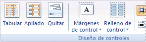 Comandos del grupo Diseño de controles de la ficha Organizar