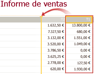 Movimiento de una columna en la vista Presentación